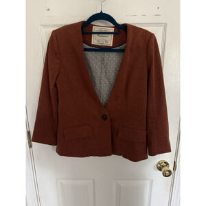 Anthropologie Cartonnier Women’s Size Sm Rust Orange Knit Blazer Jacket Academia